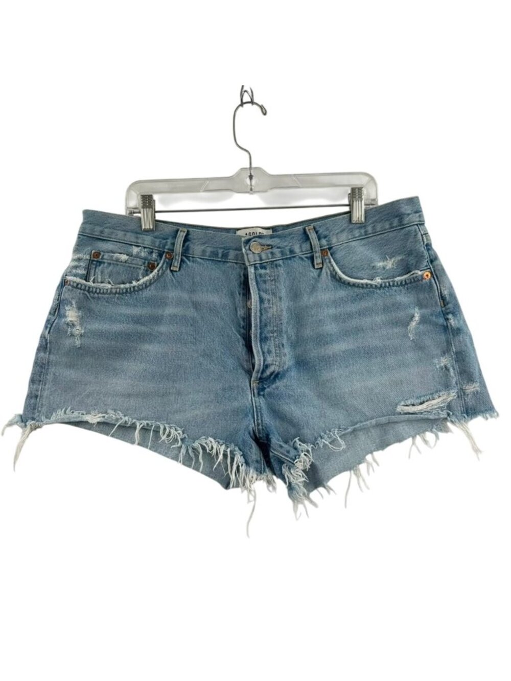 Agolde Parker Shorts Womens Size 33 Blue Denim High Rise Distressed With Pockets
